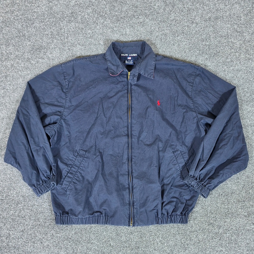 Vintage Ralph Lauren Polo Sport Navy Blue Harrington Jacket Mens Medium Zip Up